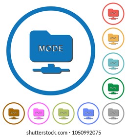 Set FTP transfer mode flat color vector icons with shadows in round outlines on white background