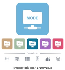Set FTP transfer mode white flat icons on color rounded square backgrounds. 6 bonus icons included