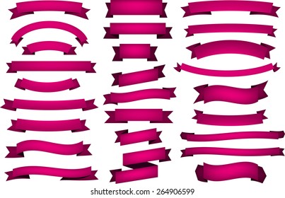 Set of fuchsia banners and ribbons. Vector illustration. 