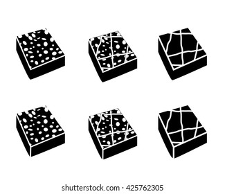 Set of Fudge Brownie cake icon in silhouette style