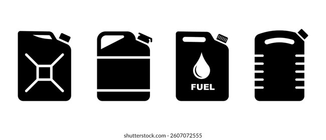 Set of fuel cans vector icons. Gasoline container. Fuel canister.
