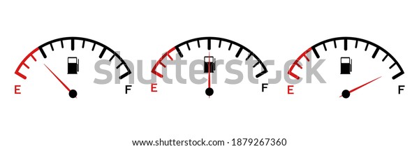 Set of\
fuel gauge icons. Car dashboard. Gasoline meter. Fuel indicator\
from empty tank to full on white\
background.10EPS
