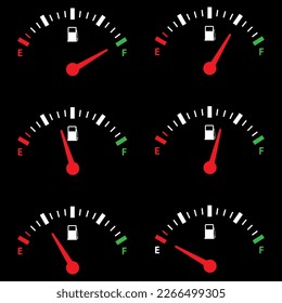 Set of Fuel gauge scales. Fuel meter. Fuel indicator. Gas tank gauge. Oil level tank bar meter. Collection Fuel gauge speedometer on a white background svg