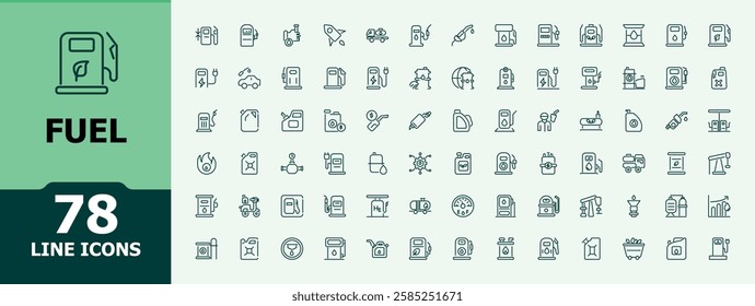 Set of Fuel line icons. Featuring ecology, environment, barrel, gas, gaso, car, transportation and more. Simple and minimalist icon designs. Editable vector icon and illustration.