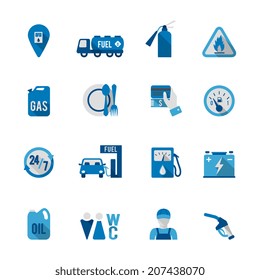 Set of fuel station car auto gasoline service icon in blue and grey color vector illustration