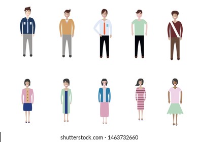 Set of full body diverse business people. Flat icons design white isolated. Vector graphic illustration. Man and woman, Different nationalities characters