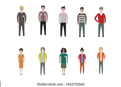 Set of full body diverse business people. Flat icons design white isolated. Vector graphic illustration. Man and woman, Different nationalities characters