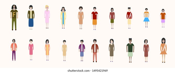 Set of full body diverse business people. Fashion woman, female, girls stay on white background. Vector illustration flat style. Work and Team concept