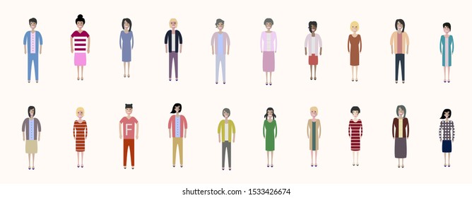 Set of full body diverse business people. Fashion woman, female, girls stay on white background. Vector illustration flat style. Work and Team concept