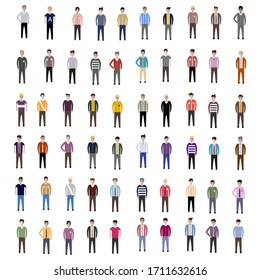 Set of full body diverse business people. Fashion man, male, guy, boy stay on white background. Vector illustration flat style. Work and Team concept