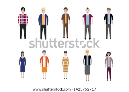 Set of full body diverse business people. Flat icons design white isolated. Vector graphic illustration. Man and woman, Different nationalities characters