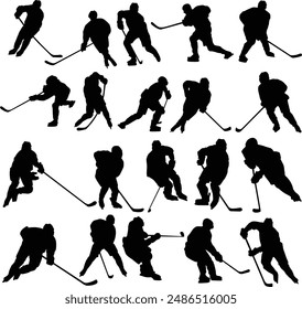 Set of full body ice hockey player silhouette illustration