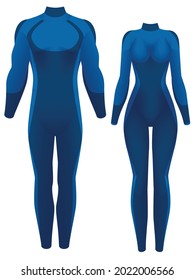 Set of full body men's and women's wetsuits.Graphic vector