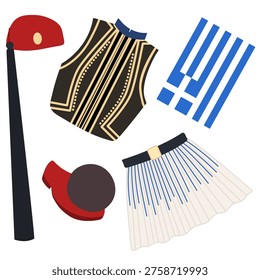 Set of full ceremonial uniform of the Evzones (the Presidential Guard of Greece). Athens. Tsolias. Isolated vector illustration. Traditions from different countries.
