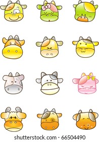 Set of full clour cartoon funny cow icons, illustrator Vector