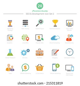 Set Of Full Color SEO And Development Icons Set 2 Vector Illustration