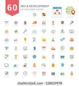 Set of Full Color SEO and Development icons Vector Illustration