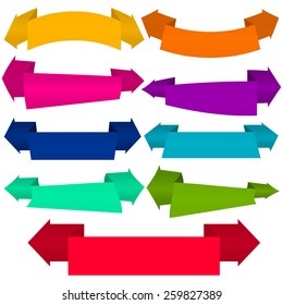 Set of full colors ribbons vector illustration. Set of vector Multicolored Ribbons, Banners for your own text or design.