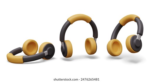 Set of full ear headphones in different positions. Individual gadget for listening to music