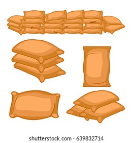 Set of full farmers sack. Vector cartoon illustration