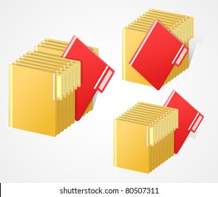 set of full folders with selected red item. EPS10.