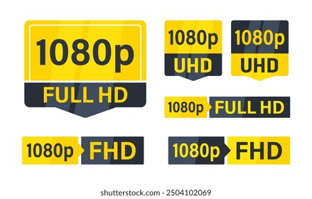 Set of full hd 1080p screen resolution icons, indicating high definition video quality