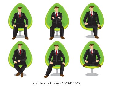 Set of full length business man in various sitting positions isolated on white background. Vector illustration design.