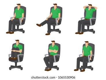 Set of full length man in various sitting positions isolated on white background. Vector illustration design.