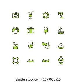 Set of full Summer Holidays Beach seas Icons modern simple outline style Vector 