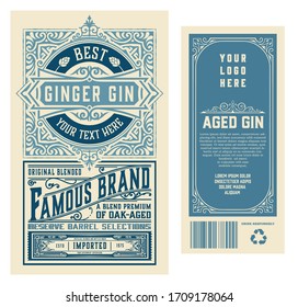 Set of full Vintage Gin Labels. Vector layered