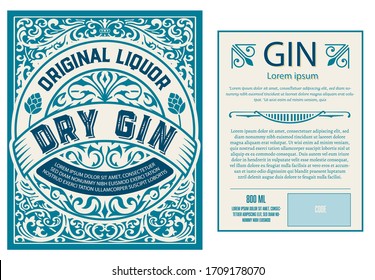 Set of full Vintage Gin Labels. Vector layered