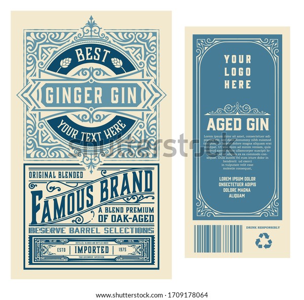 set full vintage gin labels vector stock vector royalty free 1709178064