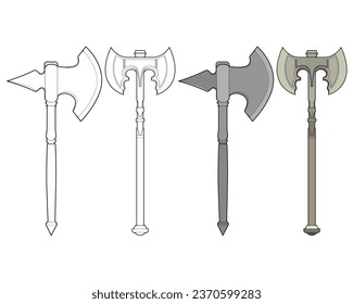 Conjunto De Arma De Vector Ex Medieval De Color Completo Y Contorno. Ilustración dibujada a mano vectorial aislada en fondo blanco.
