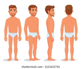 Conjunto de ilustraciones de cuerpo de personas de longitud completa. Hombres en ropa interior. Aislado sobre blanco