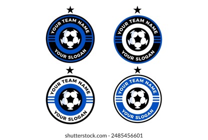 Set of fully editable football or soccer crests with star shaped ball as the focal point.