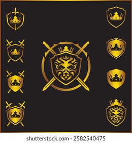 Set of fully editable icons for logo designs or any other digital or print media in a luxury golden theme