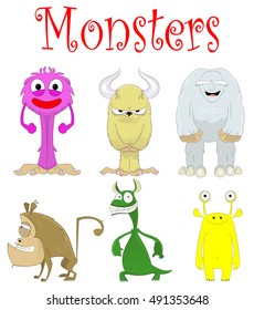 Set of fun cartoon monster creations. Vector illustration