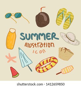 Set of fun cartoon summer vacation icons