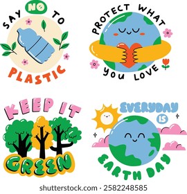 A set of fun and colorful Earth Day affirmation stickers with creative lettering, environmental messages, and playful designs to promote eco-friendly awareness and activism.