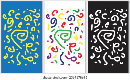 Set of fun colorful line doodle seamless pattern. Creative abstract art background
