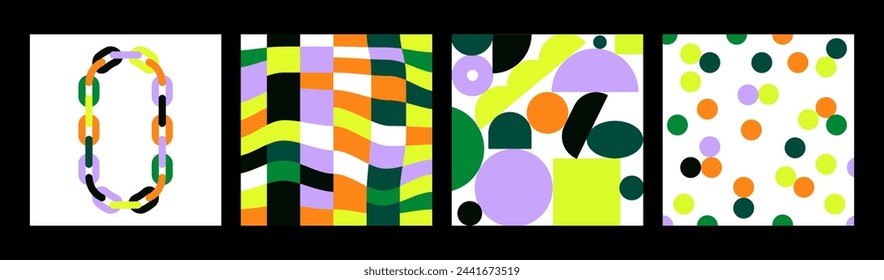 Set of fun colorful line doodle seamless pattern. Creative minimalist style art background collection for children or trendy design with basic shapes. Simple childish scribble backdrop bundle. 