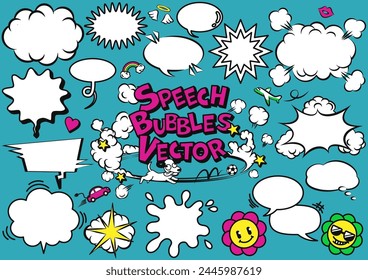 A set of fun comic style speech bubbles and illustrations. Vector illustration.