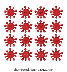 set of fun cute corona virus icon cartoons isolated on white background