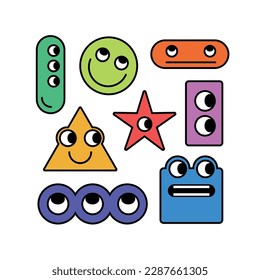 a set of fun cute emoji in many abstract shapes 