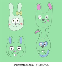 Set of fun doodle rabbits