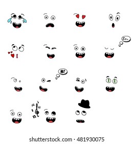 set of fun emoticon smileys isolated on white background.