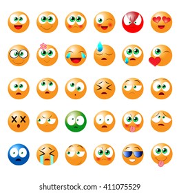 Set of fun emoticons for use in games, chat rooms, social networks, websites and other online projects
