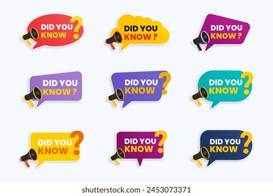 Set of fun fact did you know with megaphone design with different colors