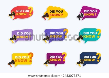 Set of fun fact did you know with megaphone design with different colors