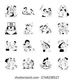 Set of Fun and Festivity Glyph Style Illustrations 
